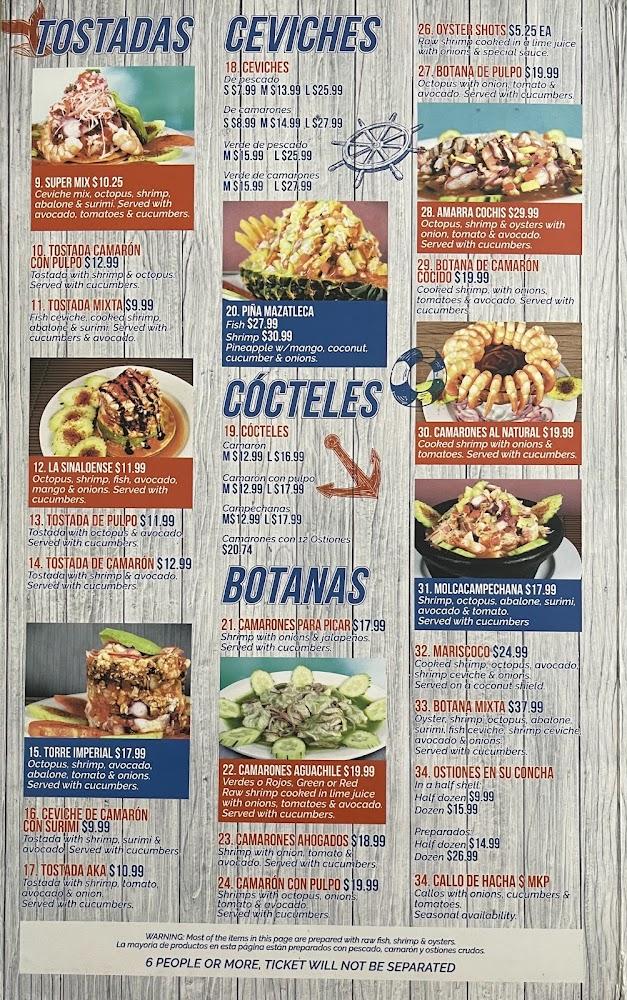 Mariscos El Marinero - Menu Scan 1